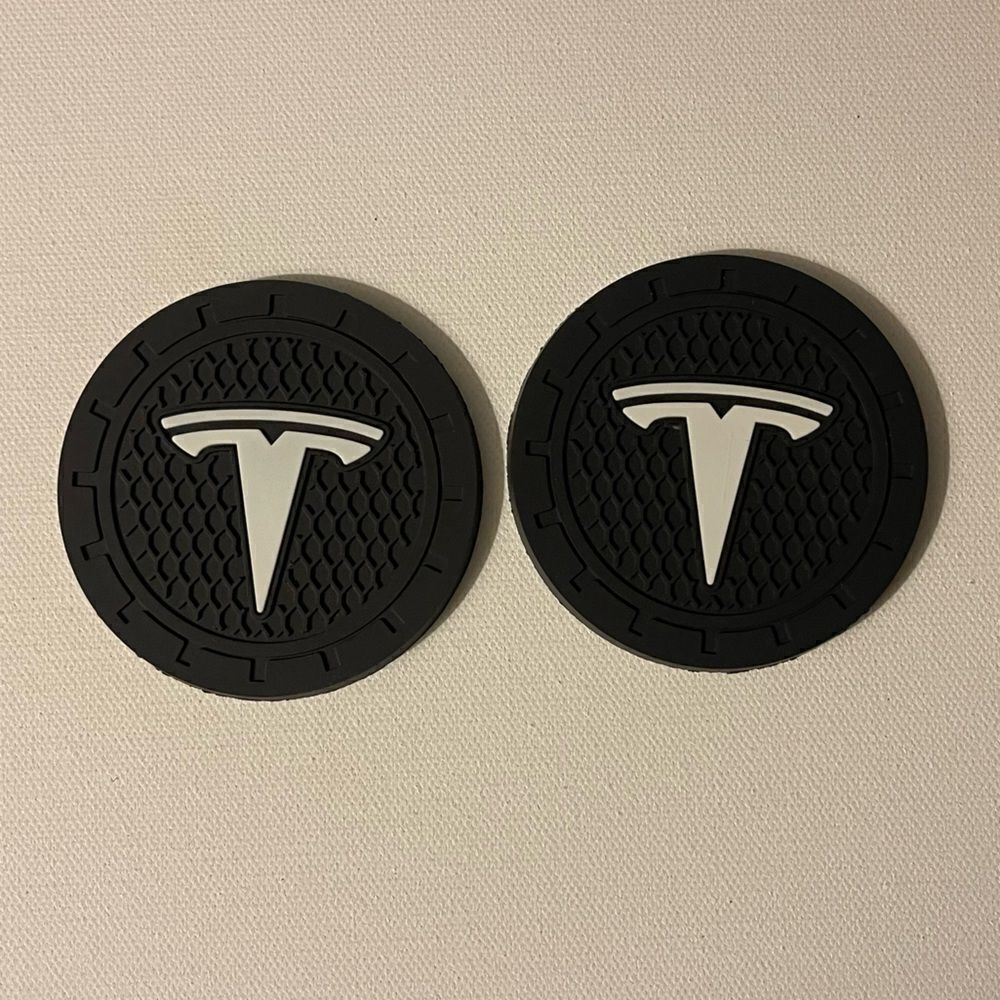 Tesla Car Cup Coasters Black set of 2 NWT